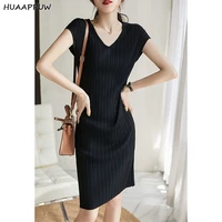 elegant and fashionable knitted v neck dresses womens 2022 spring and summer new temperament all match slim wrap skirt dress