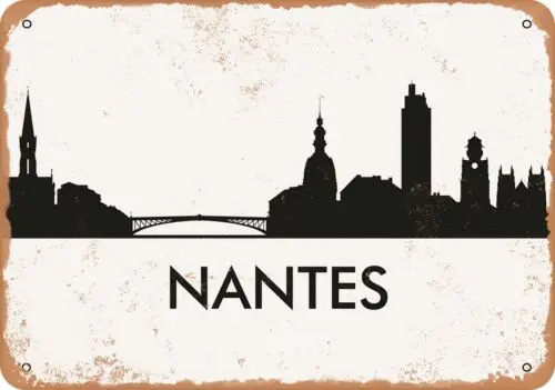 Металлический знак Nantes Skyline-винтажный вид