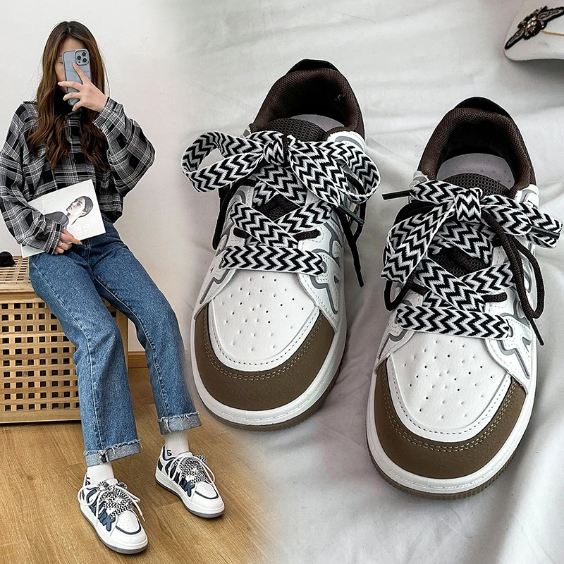 Spring New 2023 Women's Sneakers Haze Blue Love Breathable Students Casual Sports Shoes Women Couple Borads Shoes