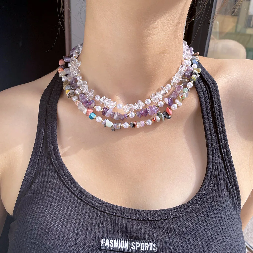 

2022 Multi-color Irregular Stone Bohemian Choker Necklace Party Wedding Jewelry