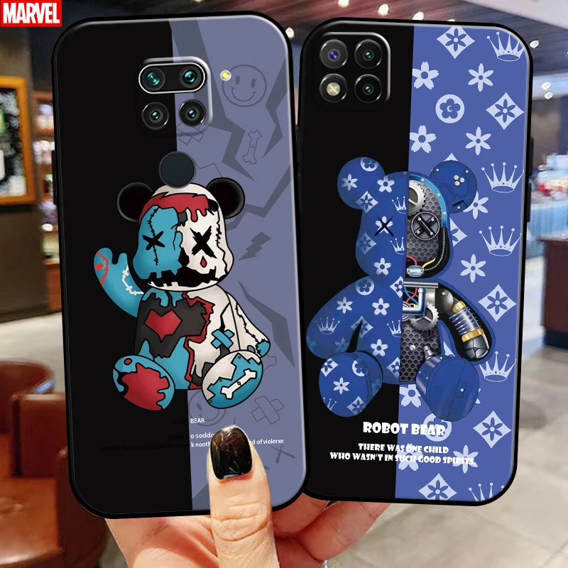 

Luxury Fashion Bear For Xiaomi Redmi Note 9 Pro Max 9T 5G Phone Case Silicone Cover Coque Black Back Liquid Silicon