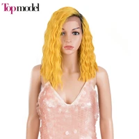 top model yellow water wave short bob lace lolita cosplay wig for black women 14 inch synthetic lace wigs heat resistant fiber