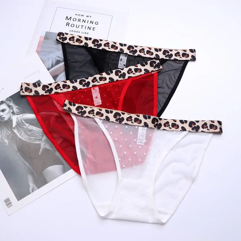

3 шт./упаковка, женские прозрачные кружевные трусики с леопардовым принтом