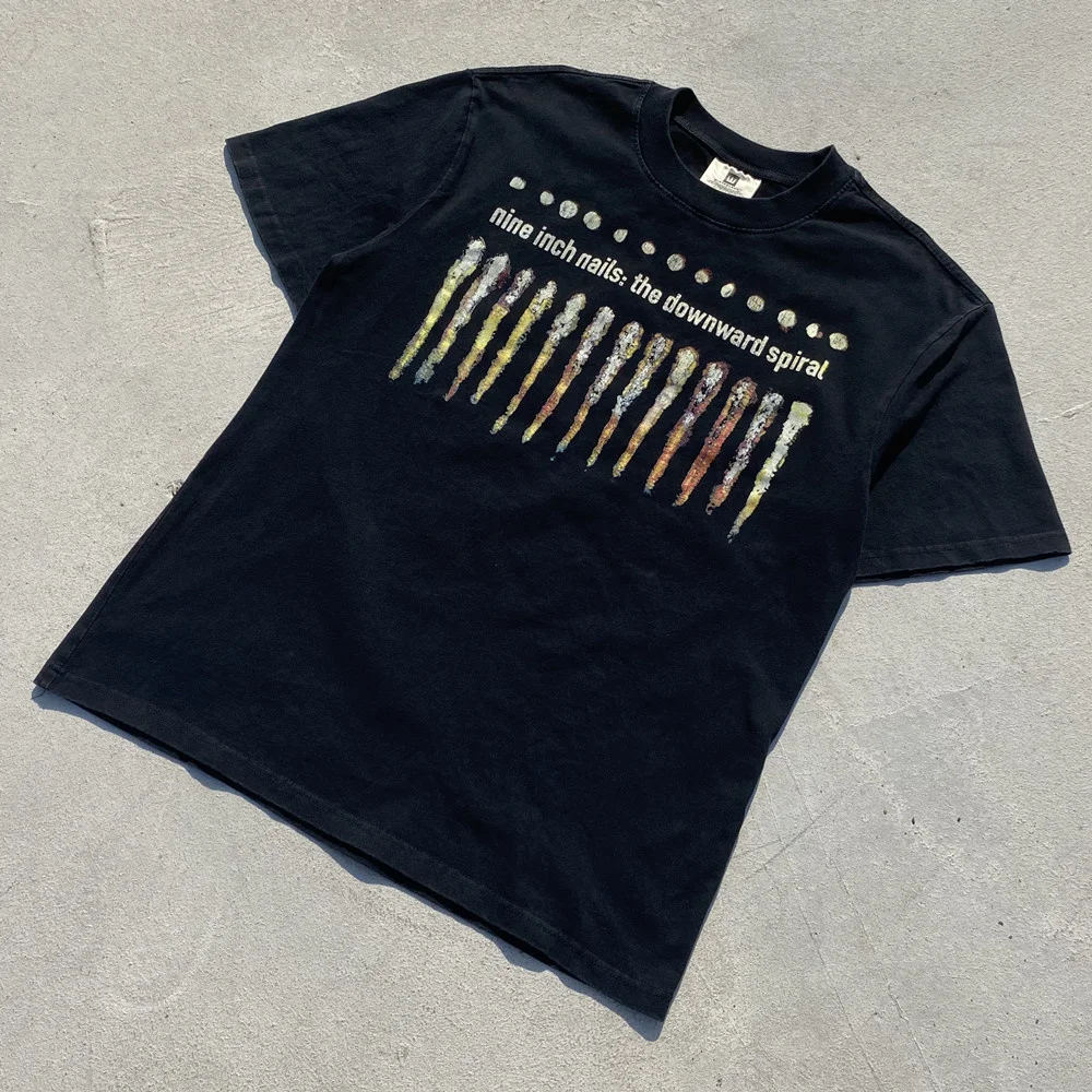

Men T Shirt Loose Jerry TS Gods Hip Hop With Nine-Inch Nails Summer Vintage Washed Worn Retro Short Sleeved T-Shirt Tops