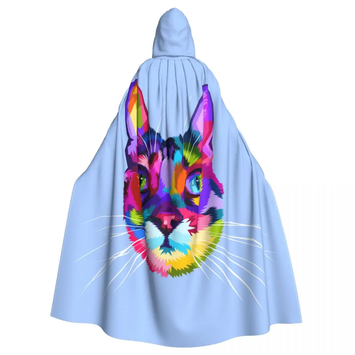 

Colorful Cat Head Pop Art Adult Cloak Cape Hooded Medieval Costume Vampire Elf Purim Carnival Party