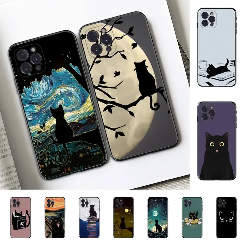 

Black Cat Cartoon Cute Phone Case Silicone Soft for iphone 14 13 12 11 Pro Mini XS MAX 8 7 6 Plus X XS XR Cover