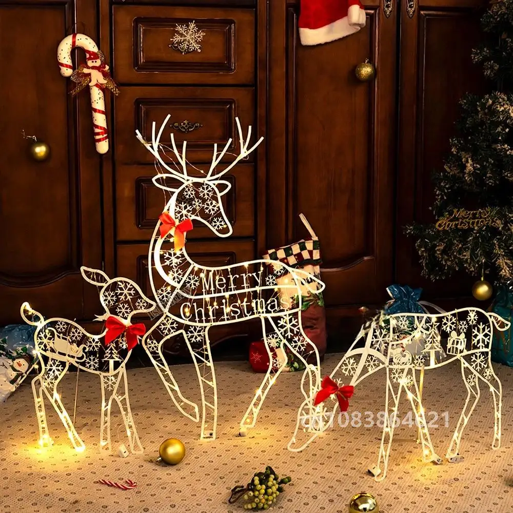 3Pc Originali Lighted Deer Reindeer Family Christmas Decor With Led Lights Light Up Bucks Indoor Or Outdoor Yard