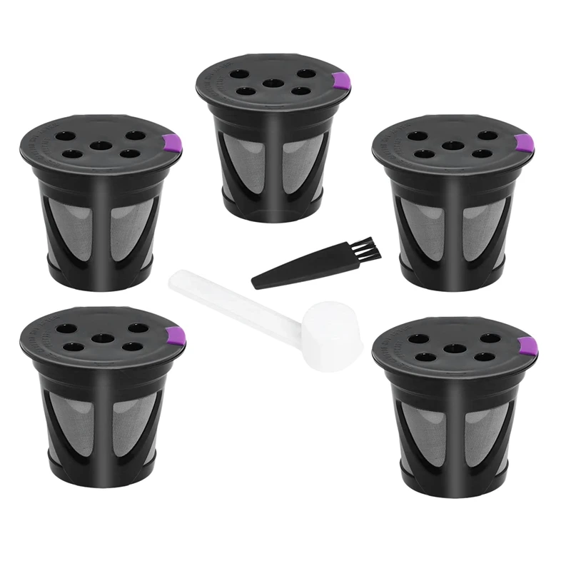 

5 Pcs Reusable K Cups Keurig Single Cup Coffee Machines Refillable Kcups Coffee Filters With Spoon Brush
