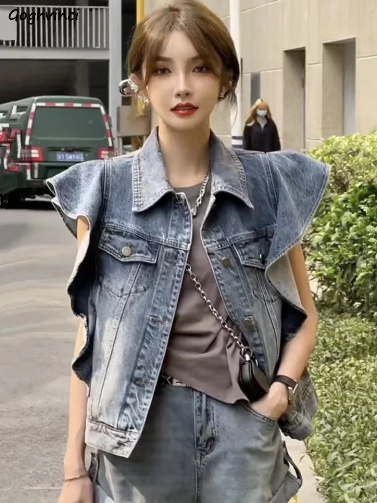 

Куртка Женская из денима, тонкая, универсальная, с оборками