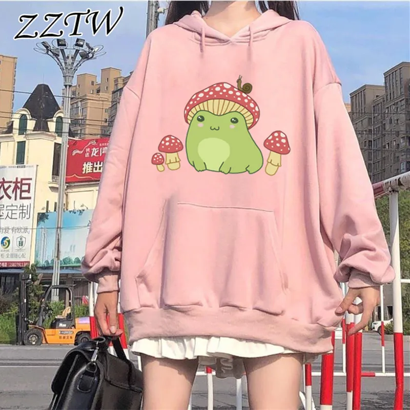 

Kawaii Frog Mushroom Hoodies Harajuku Aesthetic Clothing Winter and Autumn Cartoon Graphic Women Hoodies sudaderas para mujer