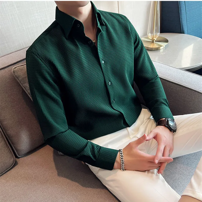 Brand Clothing Men's Spring High-End Business Shirts/ Male Slim Fit New Style Solid Color Dress Long Sleeve Casual Shirts