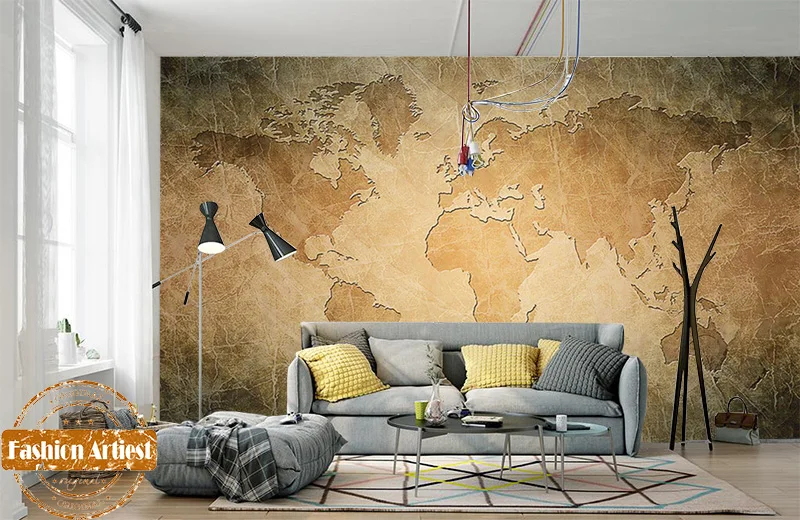 

Custom Vintage Brown Paper Wallpaper Mural World Map On Kraft Paper Tv Sofa Bedroom Living Room Cafe Ktv Bar Restaurant