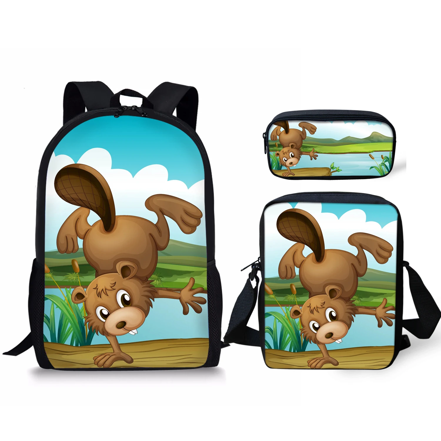 

Children's Schoolbag Cute Beaver Print Cartoon Schoolbag Boy Girl Schoolbag Primary School Schoolbag/Messenger Bag/pencil Bag