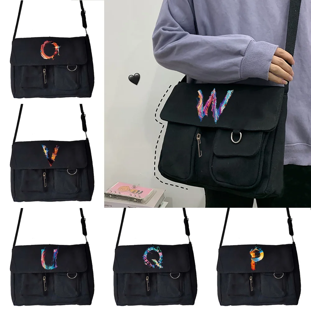 

Women Canvas Shoulder Bags Youth Casual Ladies Large Capacity Crossbody Bag Paint Letter Series Handbags Messenger Bag for Women