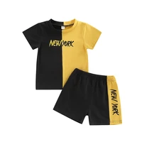 kids boy short sleeve tops shorts letter print color matching elastic waist summer clothing