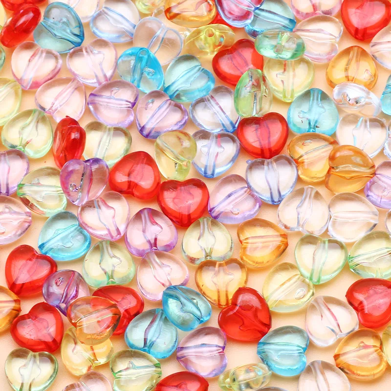 

50 шт., разноцветные прозрачные бусины в форме сердца