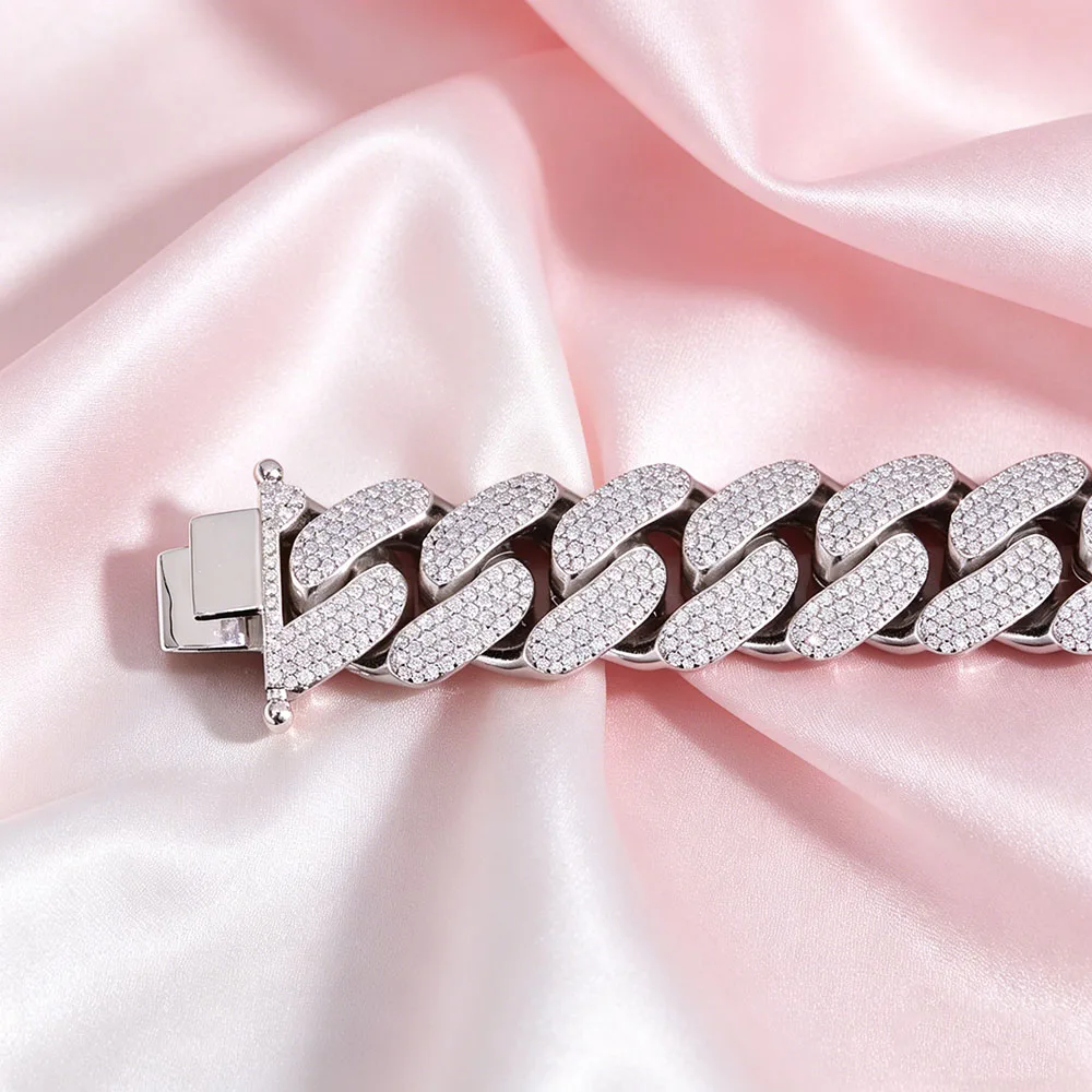 Фото HHIOK Custom 22-миллиметровое колье Cuban Link из латуни с кубическим цирконием 5А, блестящее, в стиле хип-хоп, мужское и женское ювелирное украшение, браслет №4