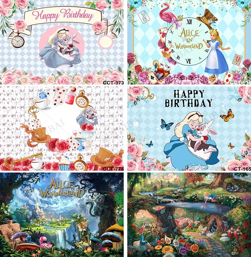 

Tea Party Backdrop Princess Girls First Birthday Party Decorations Alice In Wonderland Birthday Photo Background Photoshoot