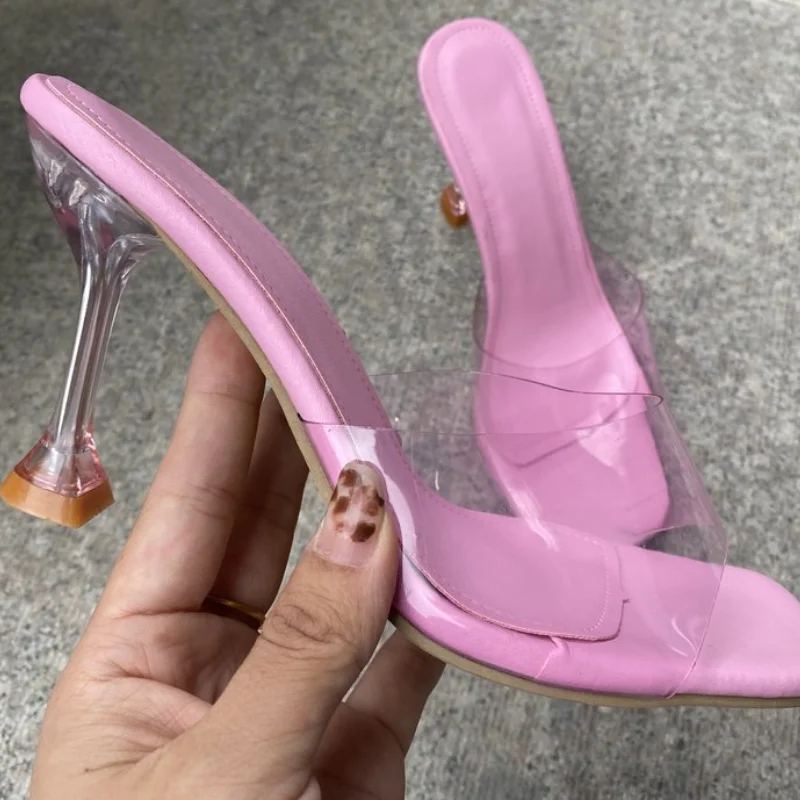 

Босоножки женские прозрачные на квадратном каблуке, модные сандалии с квадратным носком, босоножки с кристаллами, винные, большие размеры ...