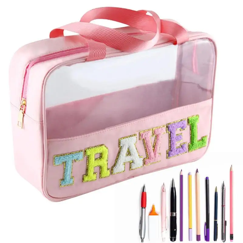 

Clear Letter Travel Bags Travel Toiletry Snack Pouch With Zipper Travel Essential Pouch For Powder Brush Eyeliner Lipstick