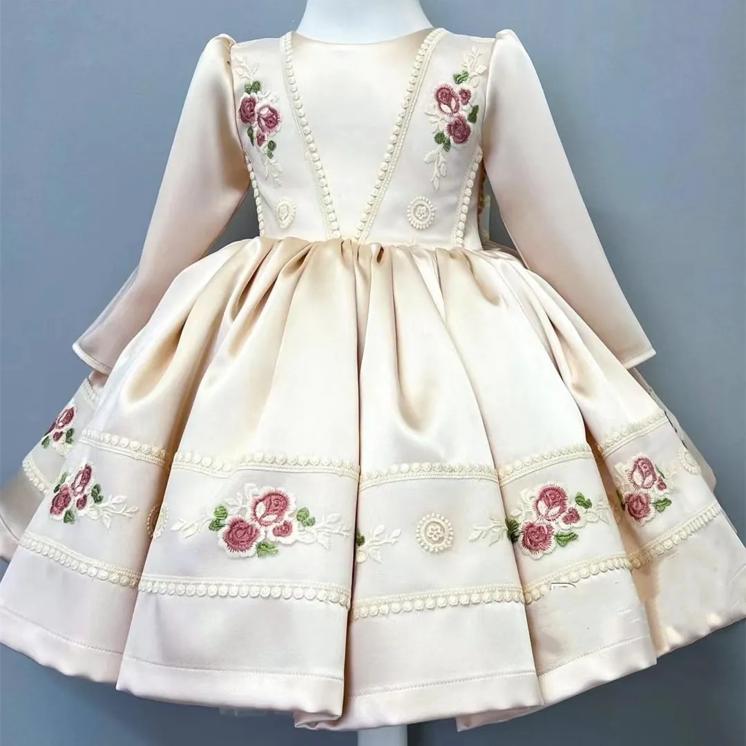 

0-8Y Baby Girl Summer Vintage Champagne Lace Princess Ball Gown Dress for Holiday Birthday EidParty
