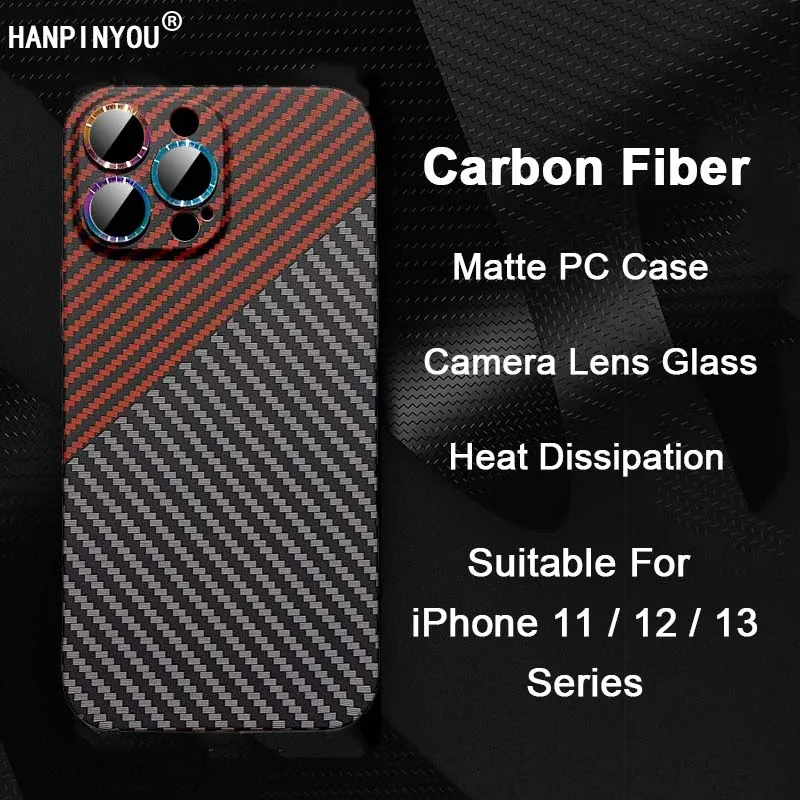 

Ультратонкий чехол из углеродного волокна для телефона iPhone 13, 12, 11 Pro Max, рассеивание тепла, матовая задняя камера из поликарбоната, стеклянны...