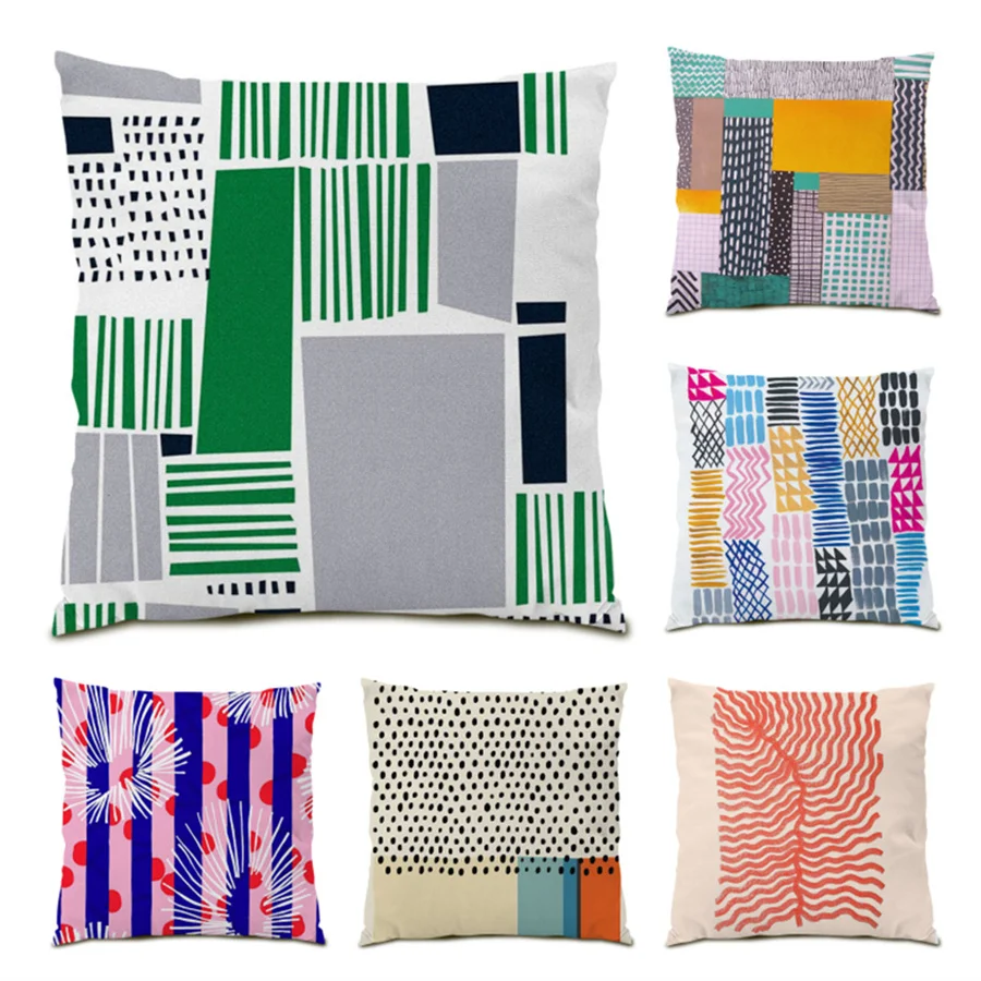 

Stripes Sofa for Living Room Artistic Pillowcase Decorative Abstract Lines Velvet Polyester Linen Pillowcase Cushion Cover E0397