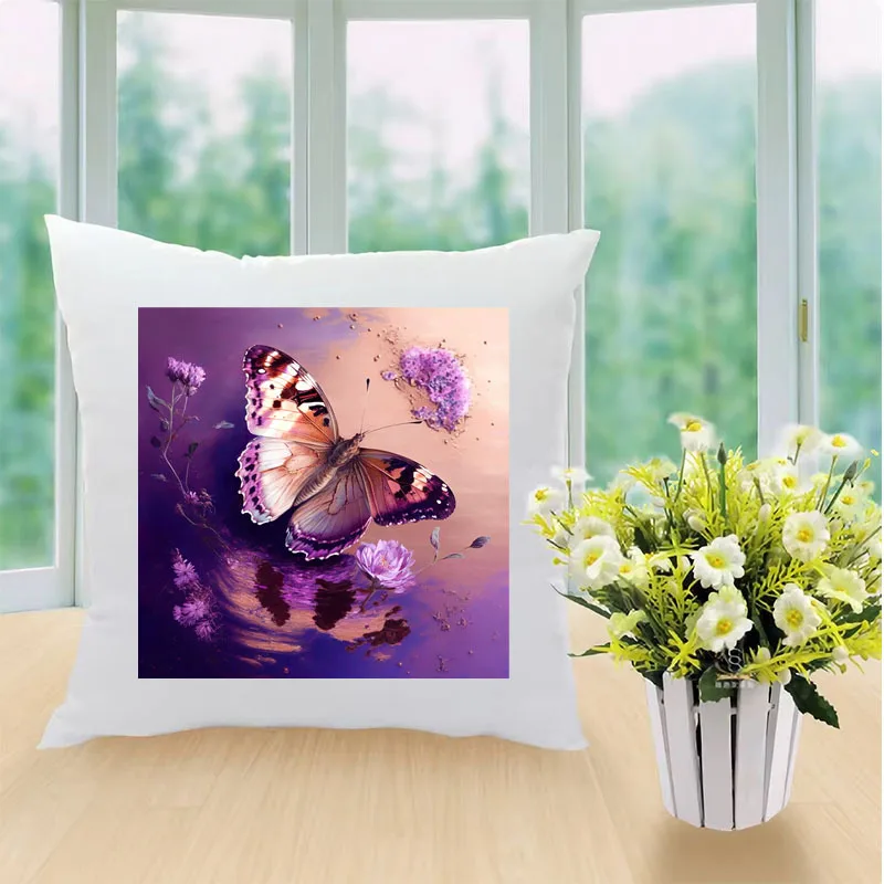 Акварель РадугаФиолетовые бабочки и цветы DTF утюг на термопереносах