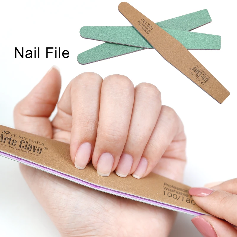 

Arte Clavo Nail Art Sponge Sand Strip 100/180# Professional Manicure Bar Fine Round Surface Side Durable Use For Polishing Tool