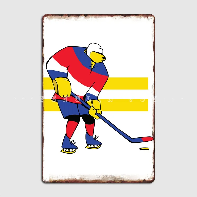 

Cartoon Ice Hockey Bear Metal Plaque Poster Cinema Kitchen Custom Plaques Mural Tin Sign Poster