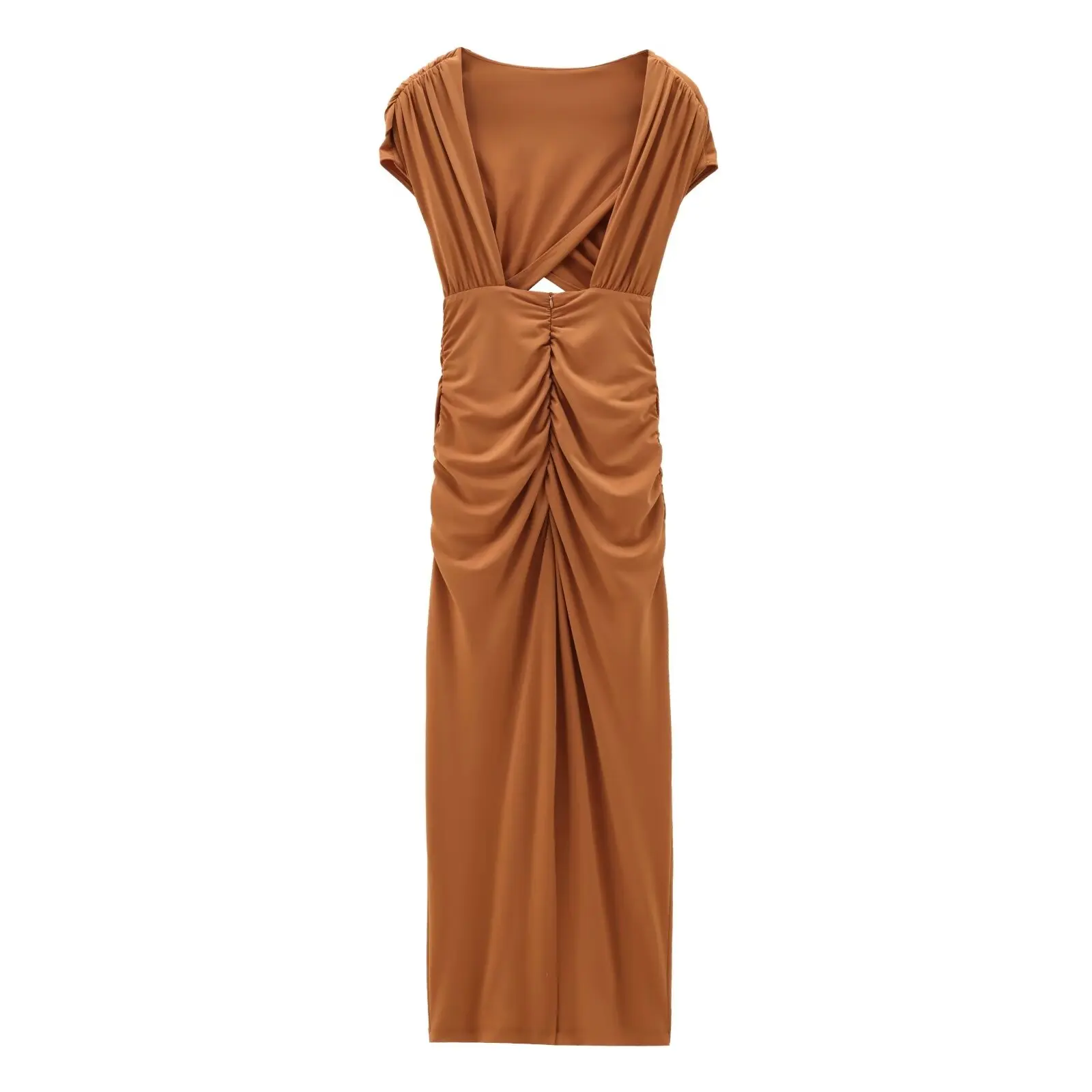 Женское плиссированное платье с молнией сзади однотонное