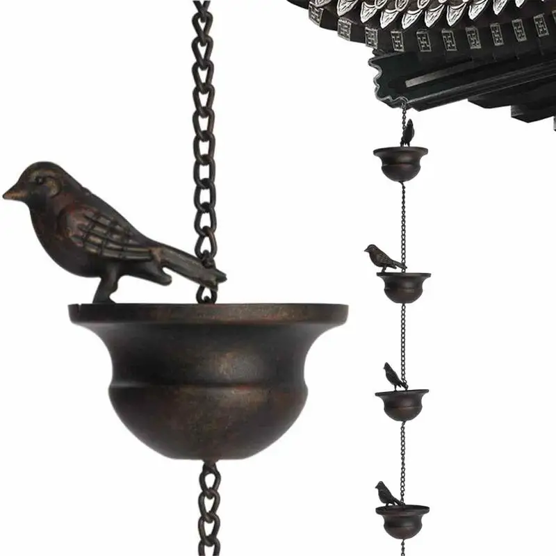 

Rain Chain Birds On Cups Gutter Downspout Mobile 7.8ft Rain Chimes With Attached Hanger And 18 Birds For Divert Water Away Gift