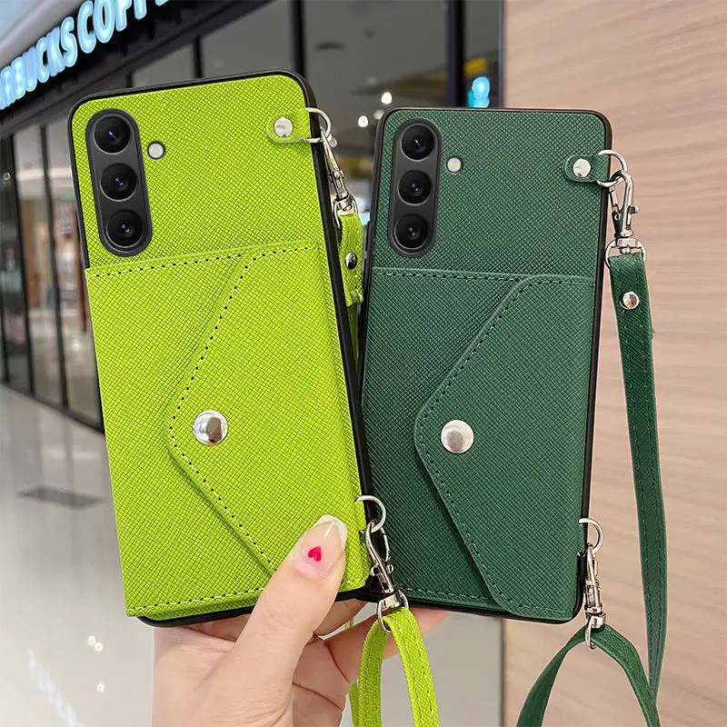 

Suitable For Samsung Galaxy A24 4G Leather Soft Phone Case, Change Card Bag, Crossbody Strap Lanyard