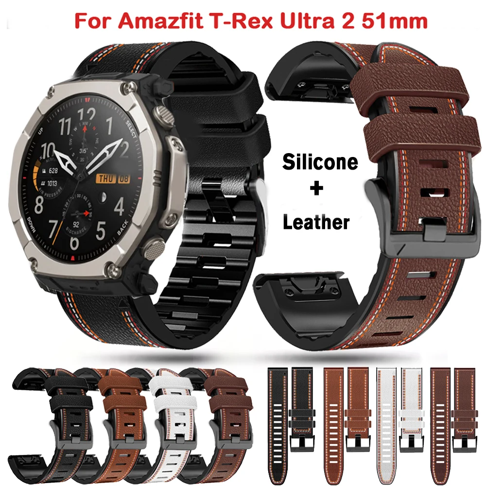 Фото Кожаный силиконовый ремешок QuickFit 26 мм для часов Amazfit T-Rex Ultra 2, 51 мм, водонепроницаемый, защищающий от пота, браслет-ремешок №1