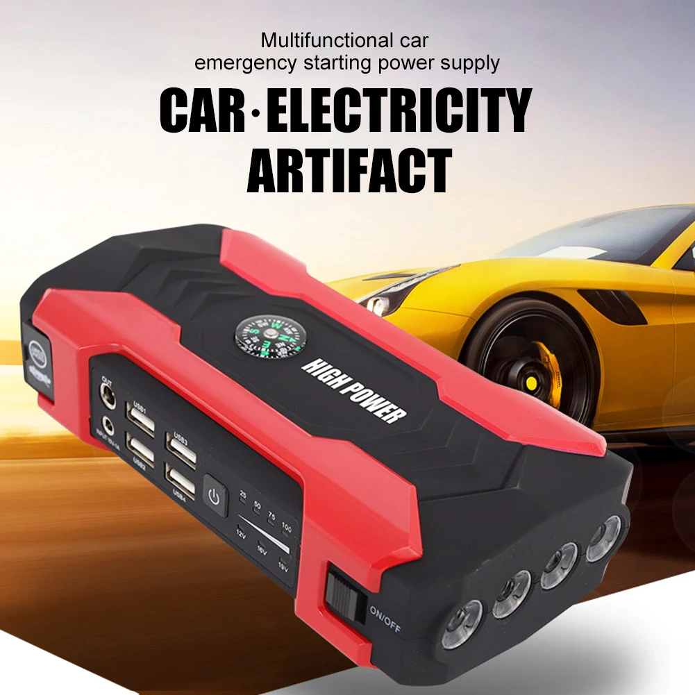 

New 20000mAh Car Battery Jump Starter Portable Emergency 12V Car Battery Booster 15V/1A 4 USB Wireless Charging LED Flashlight
