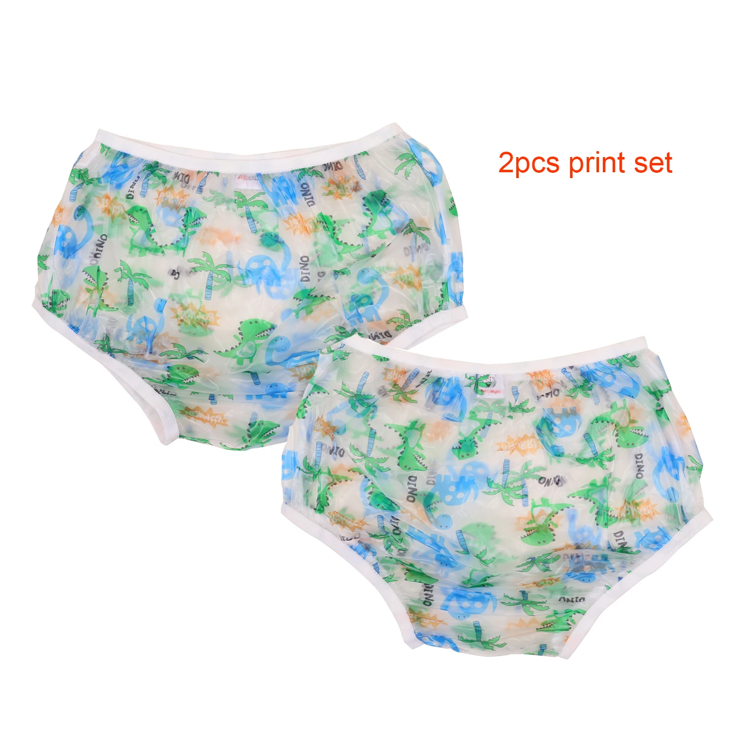 New print 2pcs Set Adult Baby Waterproof Pants- ABDL PVC Diaper Incontinence Pull-on PVCPlastic Pants images - 6