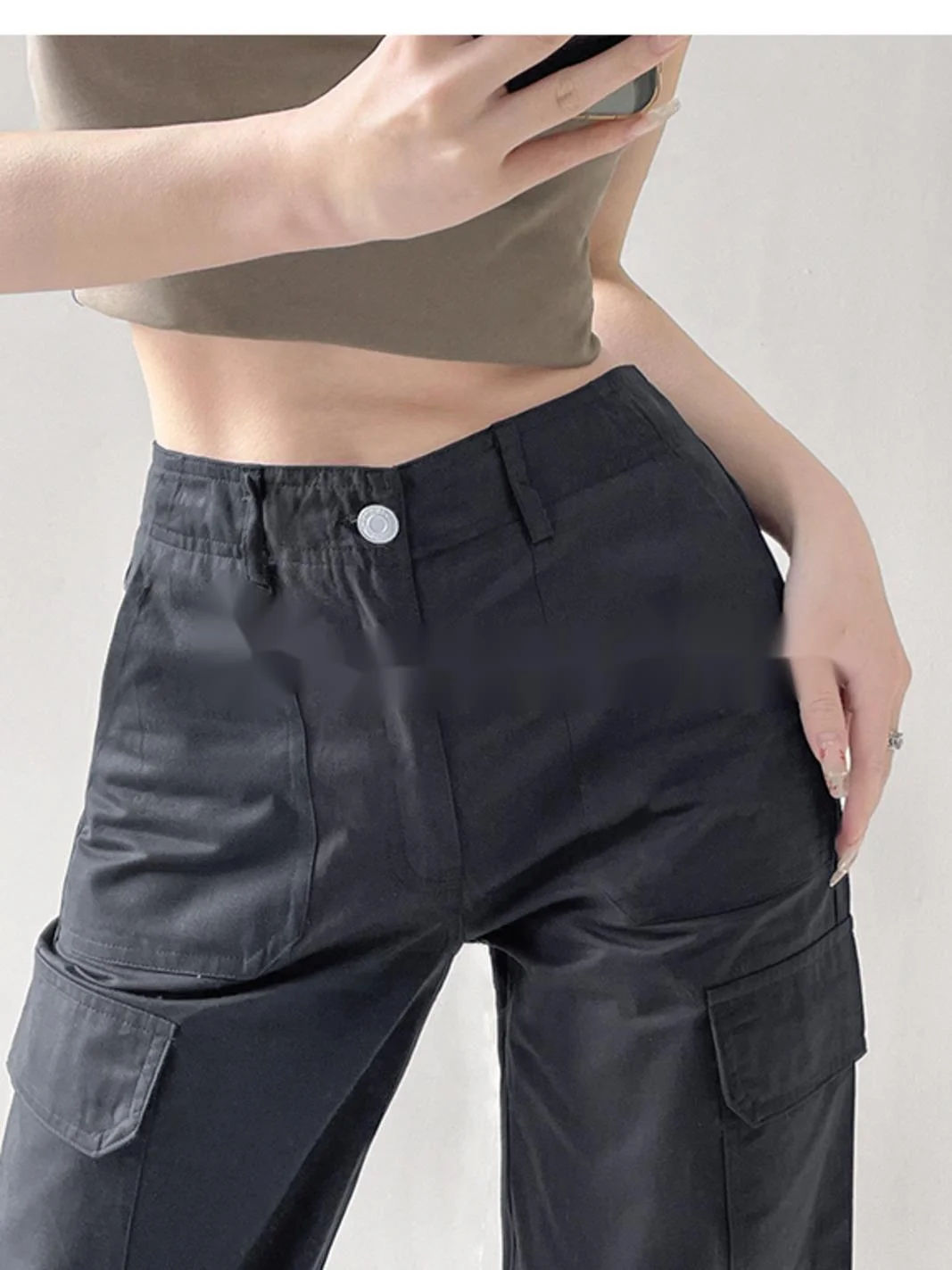 

TVVOVVIN, уличная одежда для американских девушек с большими карманами, женские свободные и тонкие прямые повседневные брюки с широкими штанинами AJ3S