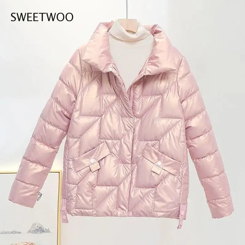 Women Jacket 2022 New Winter Parkas Female Glossy Down Cotton Jackets Stand Collar Casual Warm Parka Short Coat Female Outwear