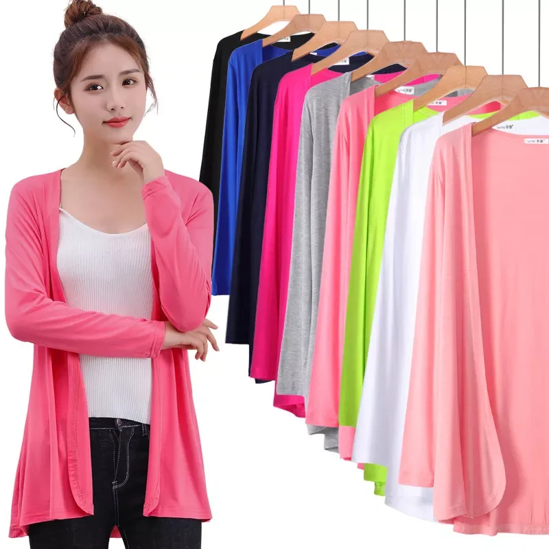 

New2022 Fashion 2019 spring Summer Autumn new women's long sleeved Modal cardigan air conditioning sweater coats PZ1755