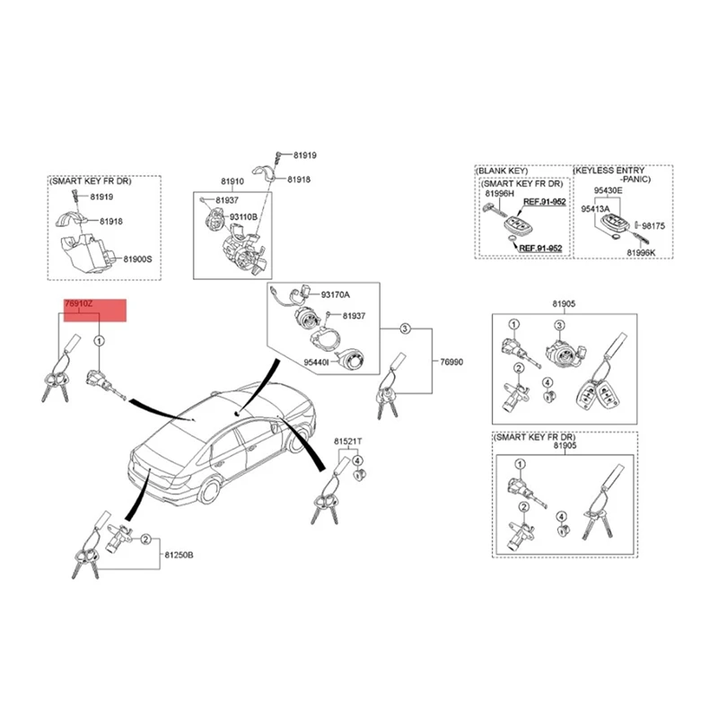 81970-C1A00 Для Hyundai Sonata 2015-2019 Цилиндр замка передней двери с 2 ключами в сборе со