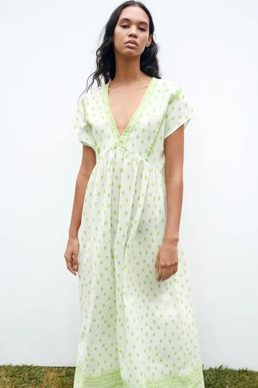 

Country style embroidery green dress summer trafing 2023 women Y2King vadiming robe maxi midi lolita sexy party dress O1917