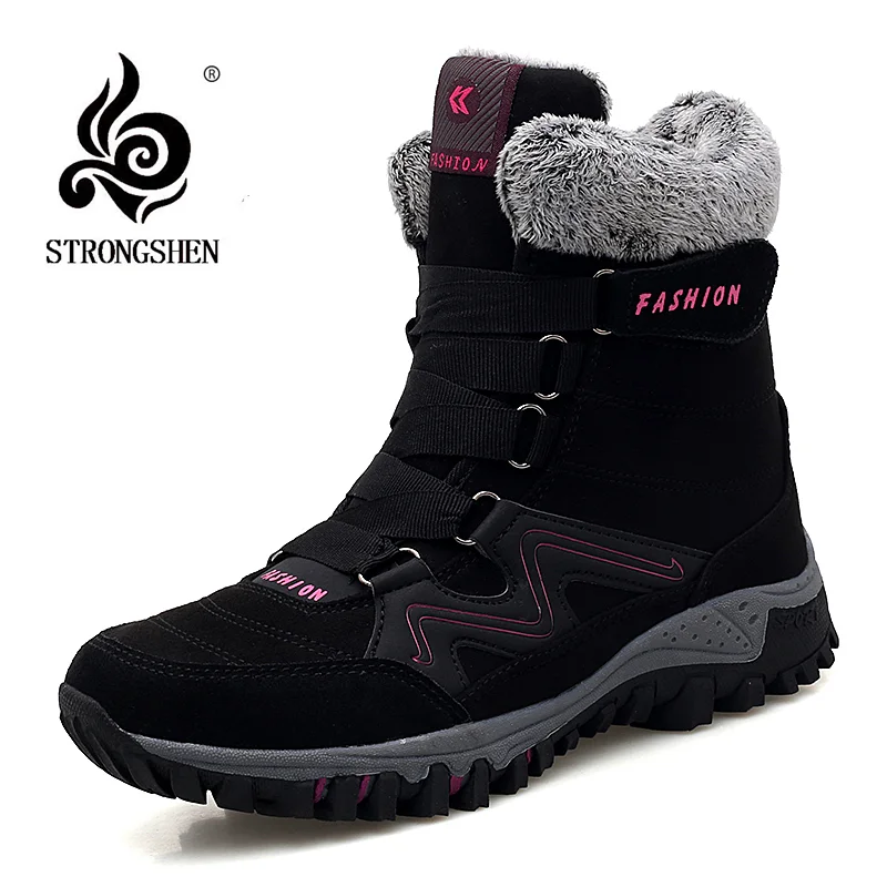 STRONGSHEN Women's Winter Snow Boots Warm Shoes With Fur Ladies Short Boots Waterproof Platform Plush Outdoor Walking Footwear