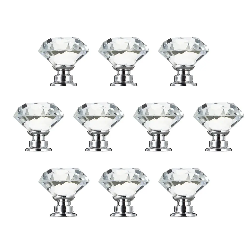 

10Pcs 30mm Diamond Plated Shape Crystal Glass Knob Cupboard Drawer Pull Handle New Kitchen Door Knob Accessories