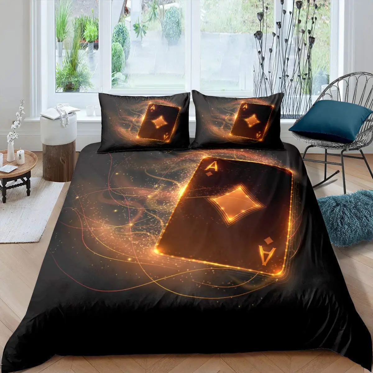 

Gamer Playing Comforter Cover Gambling Athletics Polyester Quilt Cover Poker King Queen Duvet Cover Modern Card Game Bedding Set