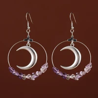 fashion handmade simple design silver crescent purple crystal pendant earrings 2022 new