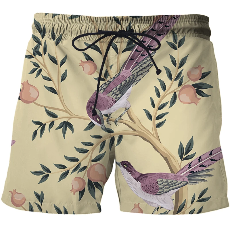 2022 Summer Men Women Unisex Casual 3D Print Flower, bird and plant illustration Fashion Male Pants Shorts Oversized Beach Short