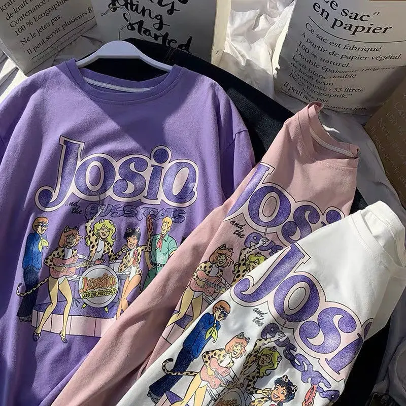 

Футболка женская с мультяшным принтом, милый Повседневный Свободный Топ в стиле ретро, Ulzzang, Y2k, для девушек, в стиле Харадзюку, с коротким рукавом, на лето