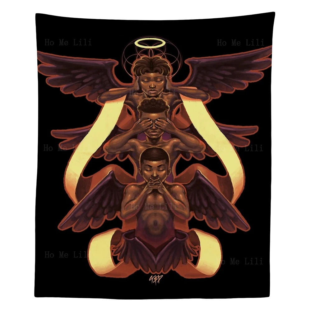 

One Covering His Ears And One Covering His Eyes And One Praying Angel Tapestry By Ho Me Lili For Livingroom Decor
