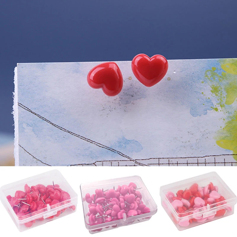 

50 шт., цветные пластиковые пробковые булавки в форме сердца