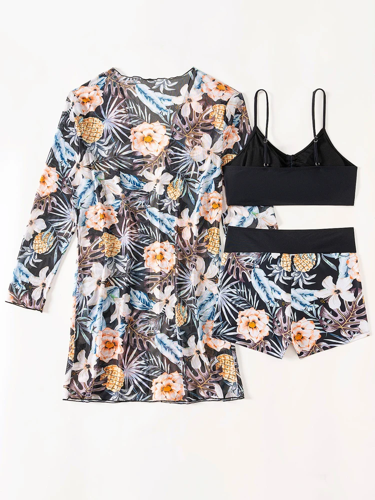 VigoBreviya Print 3-х предметный сетчатый комплект бикини для женщин 2025 купальник на